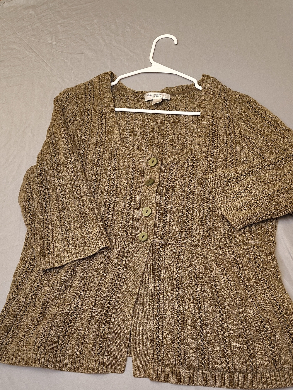 Christopher & Banks Olive Brown Openwork Button-Front Cardigan